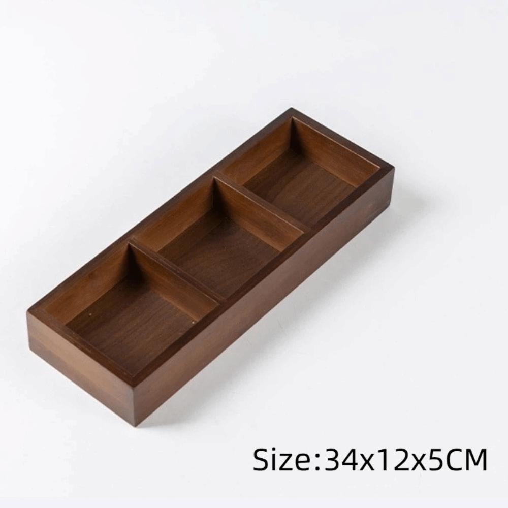 Multi-Grid Divided Plate Wooden Snack Storage Tray Reusable Bamboo Tray Candy