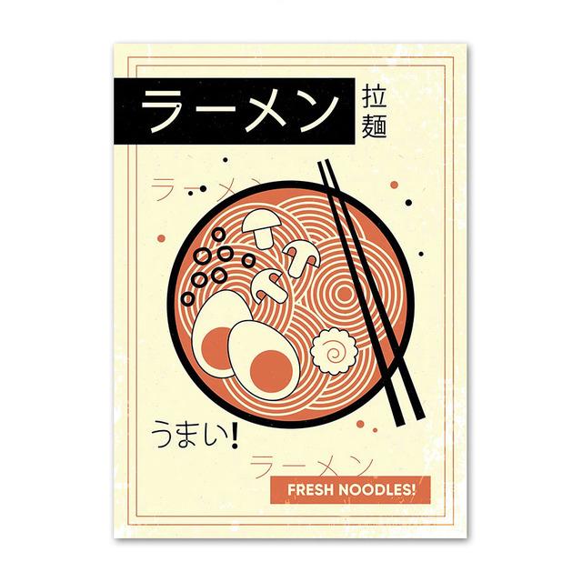 Японский плакат с едой, забавная лапша рамэн, суши, кухня, настенная живопись, холст, картины для ресторана, домашний декор, Куадрос