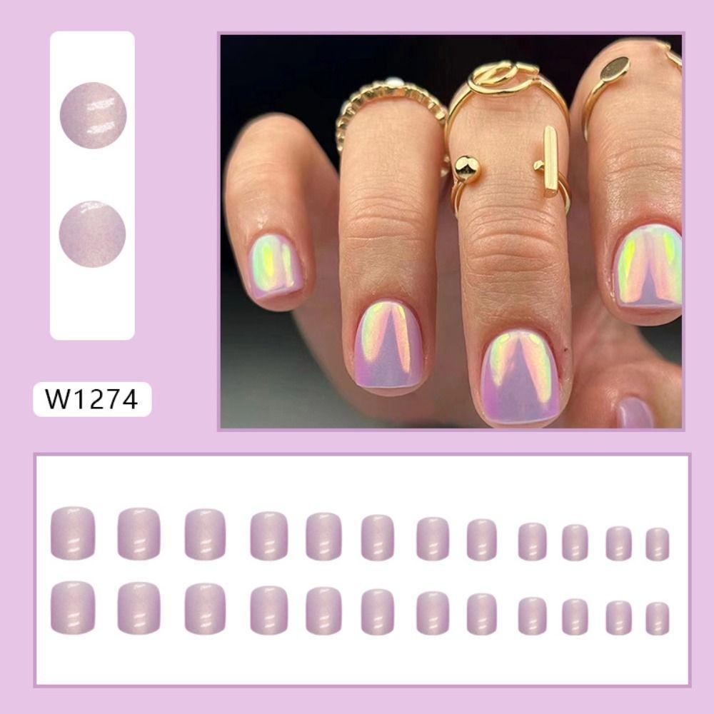 Короткие круглые накладные ногти Французские типсы для ногтей Модные накладные ногти для своими руками