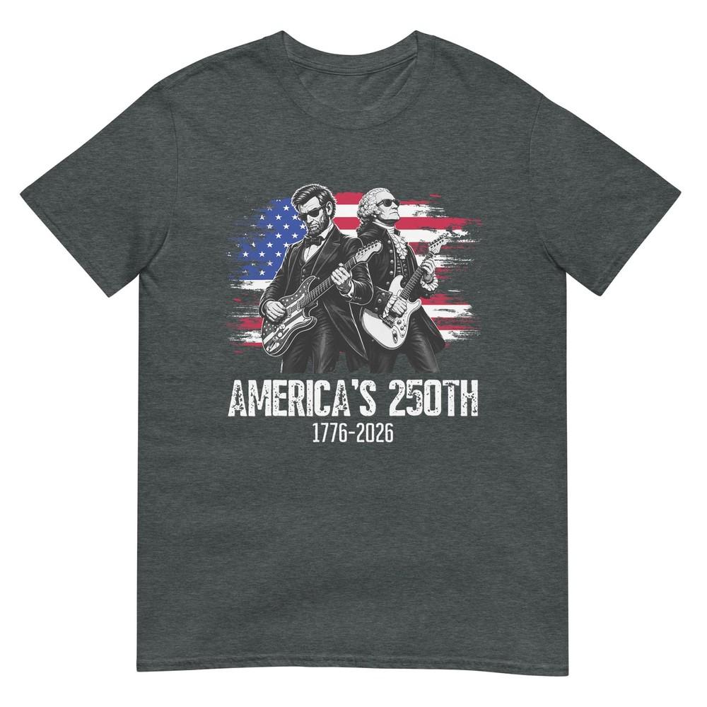 George Washington Lincoln Playing Guitar 4th July 250th TShirt