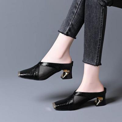 Модные туфли-слайды на высоком каблуке с квадратным носком FHC, женская летняя обувь с сеткой и вырезами, шлепанцы слипоны, женская обувь, черный, серый, золотой, дропшиппинг