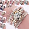 Leather Women Fashion Casual Decor Round Rhinestone Bracelet Watch