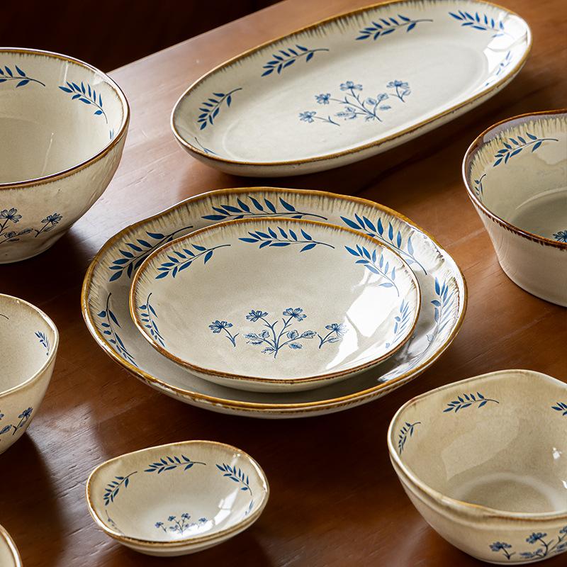 Серия Freeland Средневековая посуда Керамические блюда Высокая ценность Пиала для риса Глубокая тарелка Бытовая овощная миска Экспорт