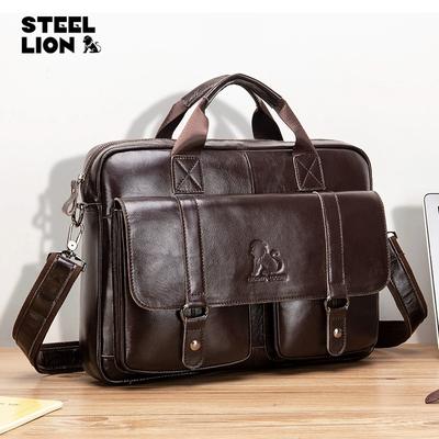 Деловой мужской портфель из натуральной кожи для компьютера с ручками и длинным наплечным ремнем
