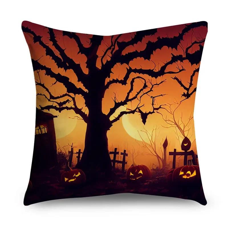 Halloween Horror Pumpkin Bat Print Pattern Cushion Cover Home Living Room Sofa Decoration Polyester Zipper Pillow