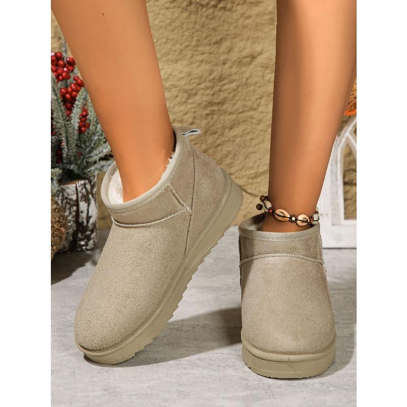 Women's winter snow boots, new style, flat sole, short, fleece-lined, comfortable cotton boots.