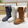 Women's Large Size Belt Buckle Thick Sole Winter Warm Fur One Snow Boots Padded Lined Ankle Boots Non-Slip Hiking Sports Cotton Boots