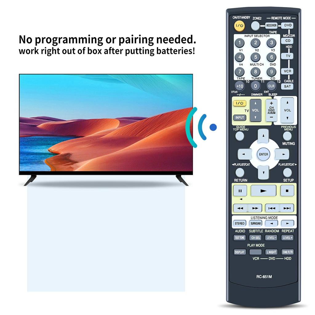 RC-651M For Onkyo Audio Receiver Remote Control 10m Range Battery Powered Replacement Infrared Controller