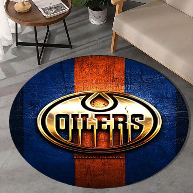 1PC Energetic Oilers Team Spirit Round Rug, Non-slip Chair Mat, Home Decor, Circle Carpet Perfect for Office, Bedroom, Living Room,Christmas gift