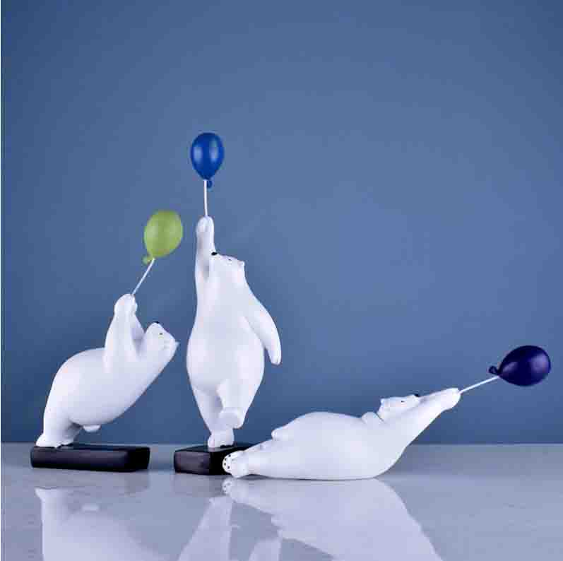 Современные Милые Многожестовые Статуи из Смолы в Виде Воздушного Шара Кролика и Медведя, Украшения, Аксессуары для Детской Комнаты, Домашний Декор для Кафе, Настольная Фигурка
