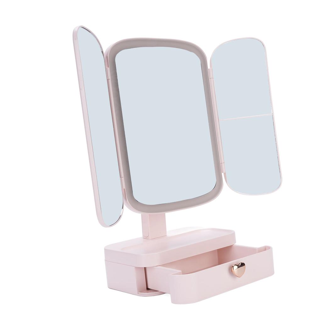 Настольное зеркало для макияжа с подсветкой и органайзером, 3 цветовых температуры, затемнение, USB-зарядка, светодиодная лампа 