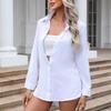 White Shirt Women's Mid Length Blouses BF Style Loose Sexy Sleepwear Long Sleeved Chiffon Shirts