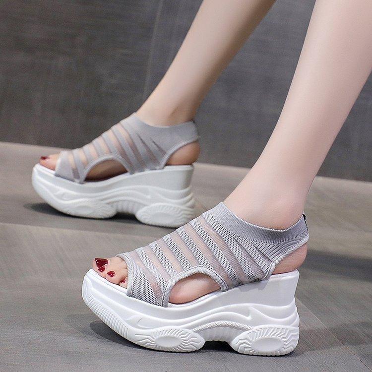 Большие сандалии на платформе женские летние сетчатые дышащие босоножки с застежкой-молнией на танкетке с покрытием для стопы спортивные сандалии женские