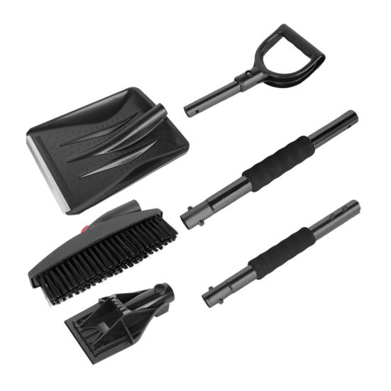 Лопата для снега с насадками 3 в 1, нейлоновая щетина, вращающаяся конструкция головки, простая установка, скребок для снега и льда с эргономичной ручкой