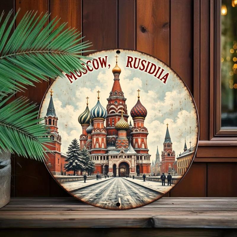 Witch Broom Halloween Sign, Round Aluminum Wall Plaque 20x20cm