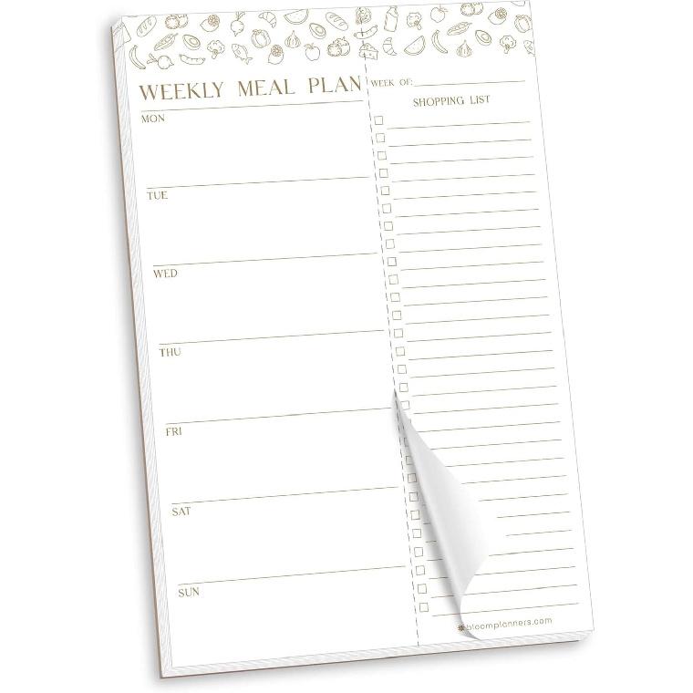bloom daily planners Weekly Meal Planning Pad - Magnetic Hanging Refrigerator Menu Planner with Tear-Off Sheets & Perforated Grocery Shopping Lists -