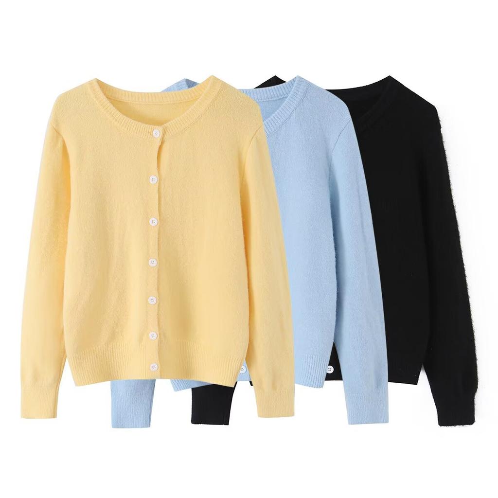 European and American style, new women's clothing, foreign style, versatile, fashionable, fashionable, solid color cardigan sweater