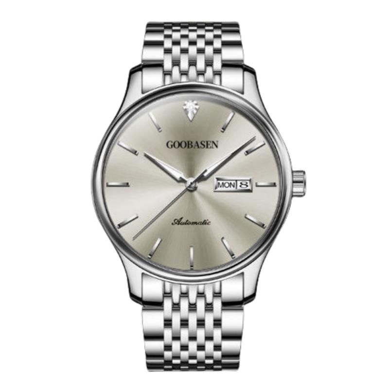 Мужские полностью автоматические светящиеся механические часы - Водонепроницаемые, Модные, Дизайн с полым корпусом и двойным календарем.