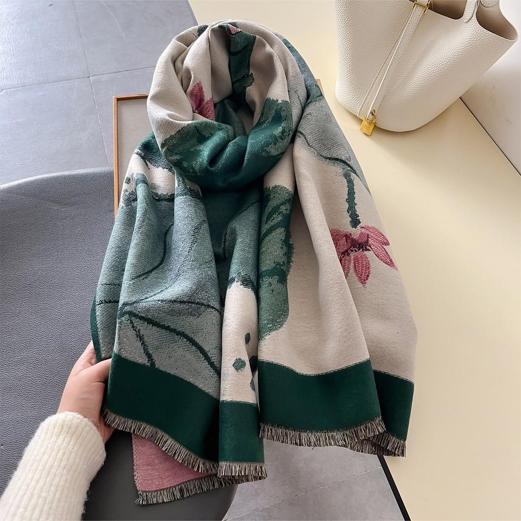 Lotus Autumn and Winter Versatile Thickened Scarf Simple Outer Cape Imitation Cashmere Windproof Women