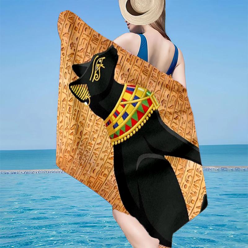 Egyptian Anubis Art Beach Towel, Super Soft Microfiber, Gift for Her/Him, Birthday, for Pool, Beach, Travel, Home Decor Fan gifts
