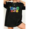 Oversized T Shirt Black Good Day Colorful Print And Smile Face Graphic Casual Wear For Women Summer Outfit Street Style Fashion Top