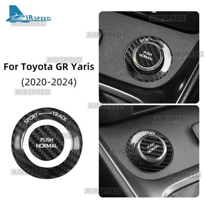 Real Dry Hard Carbon Fiber Car Driving Mode Knob Sticker For Toyota GR Yaris 2020 2021 2022 2023 2024 Interior Trim Accessories