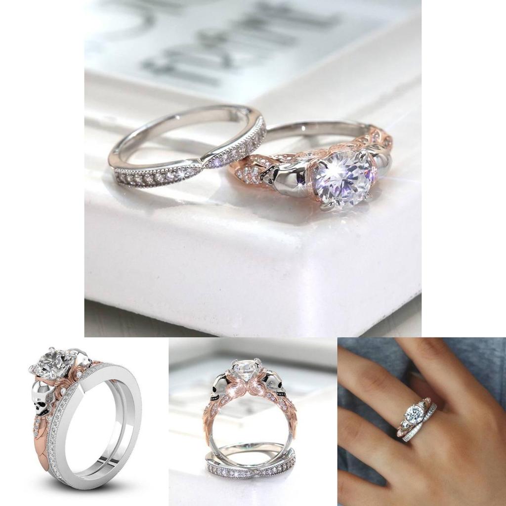 Креативное Модное Кольцо с Черепом для Пар с Дизайном Бриллиантов Двух Цветов из Сплава