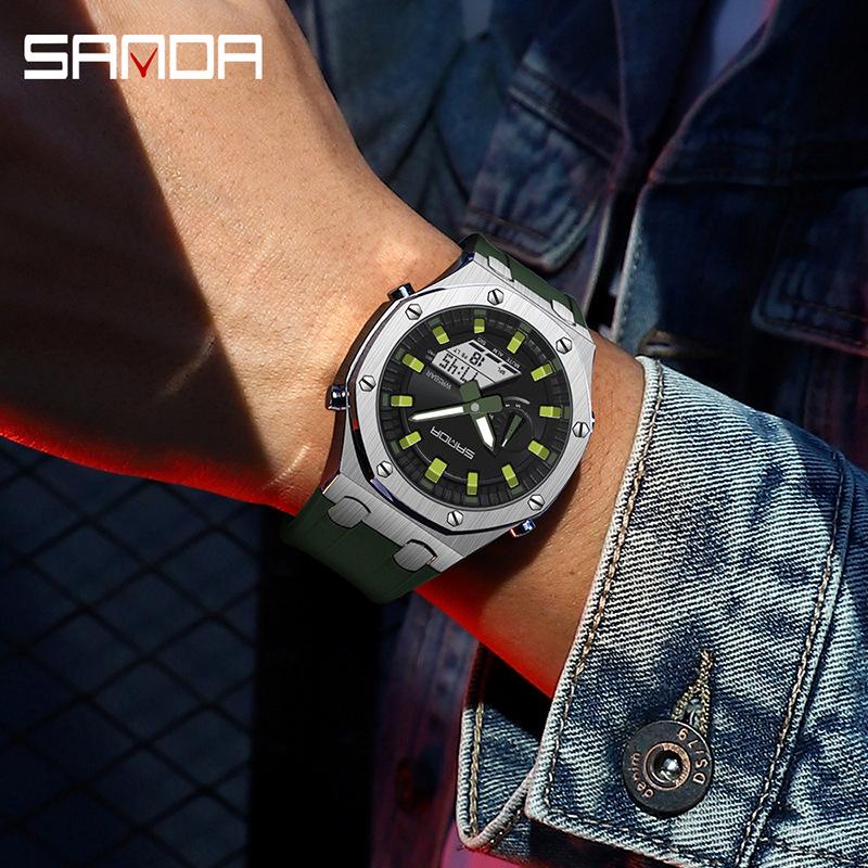 Sanda Octagonal Oak Men's Electronic Sports Watch - Waterproof, Lightweight, with Alarm Clock