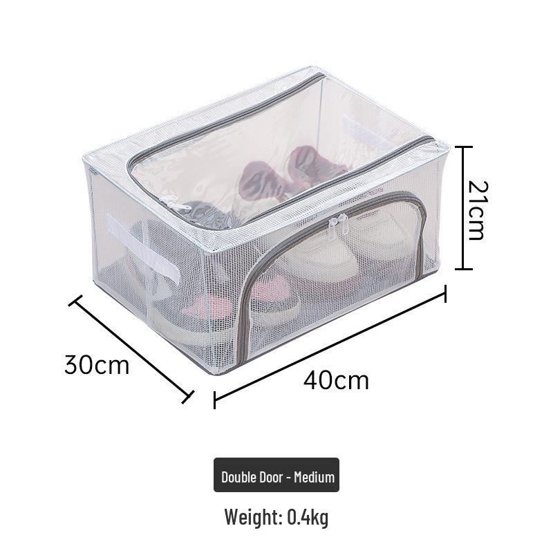 Прозрачный ящик для хранения обуви и ботинок со стальным каркасом - Складной, Пыленепроницаемый, Органайзер под кровать, Не требует установки