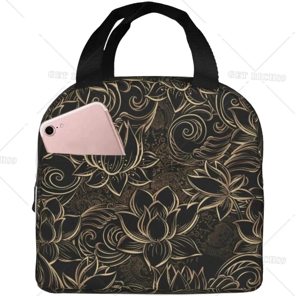 Портативная сумка для ланча Irish Cross из алюминиевой фольги с утолщенной изоляцией черного цвета для женщин и мужчин, многоразовая коробка с карманом для работы в офисе