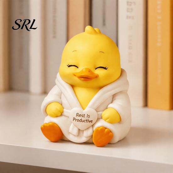 Fun Car Patrol Duck Ornament 3D Printed Sad Yellow Figurines, Cute Tired Worker Resin Small Desktop for Migrant Workers Desk Ornaments Home