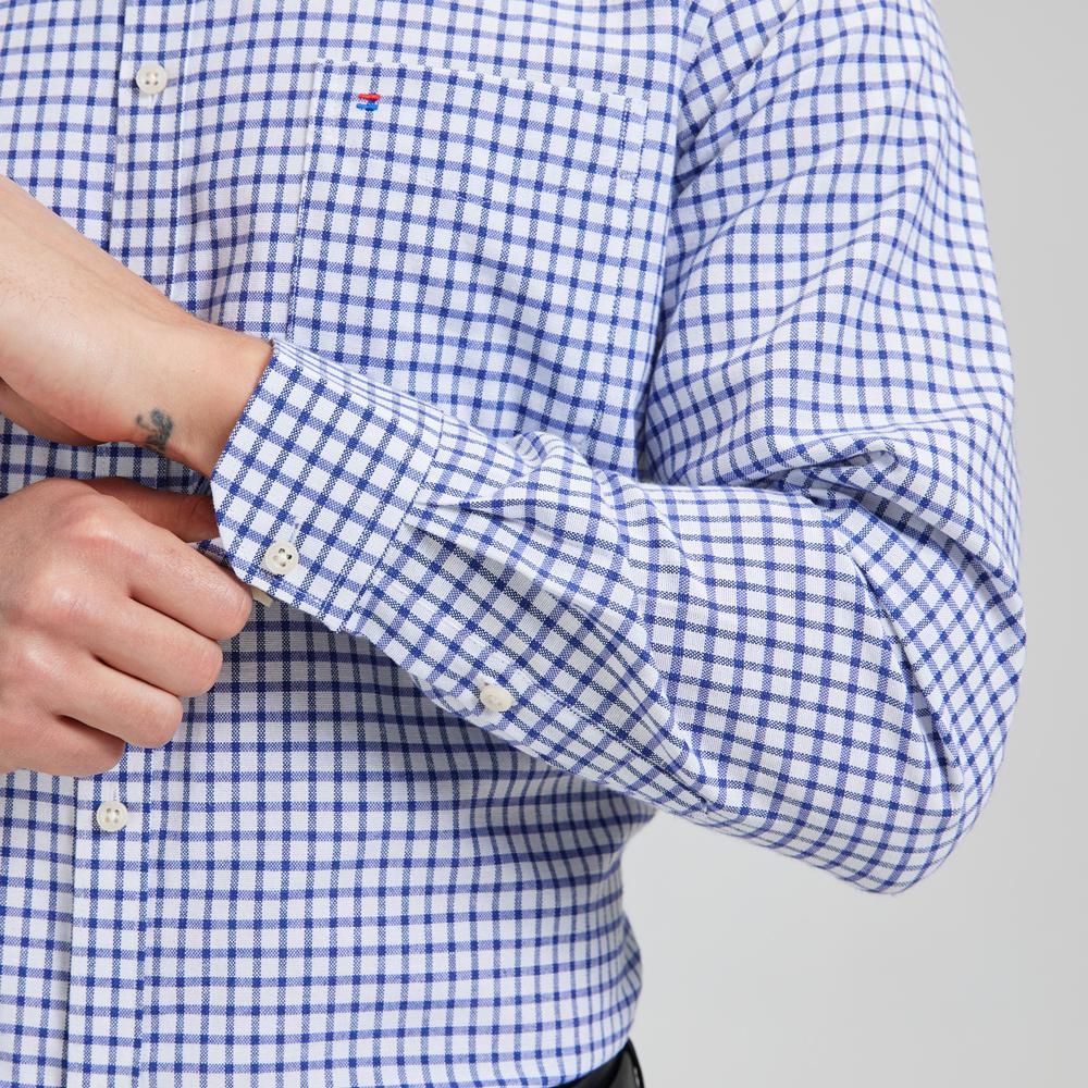 Мужская рубашка Оксфорд с длинным рукавом в полоску и клетку — дышащая, высшего качества, застегивается на пуговицы — идеально подходит для деловых и официальных мероприятий