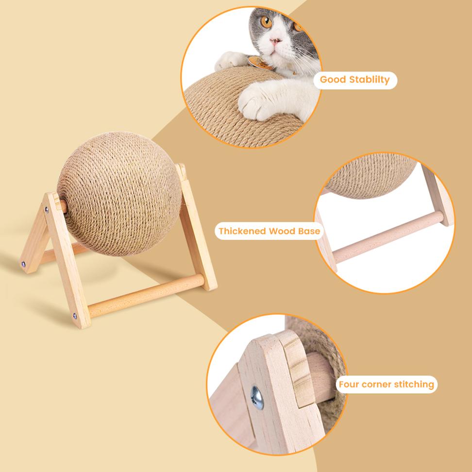 Интерактивная игрушка-когтеточка для кошек средних пород с сизалевой веревкой, прочная деревянная конструкция, шлифовка когтей
