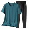 Ice Silk Two Piece Men's Silk Smooth Elastic Summer Short Sleeve Round Neck Casual Sports Set