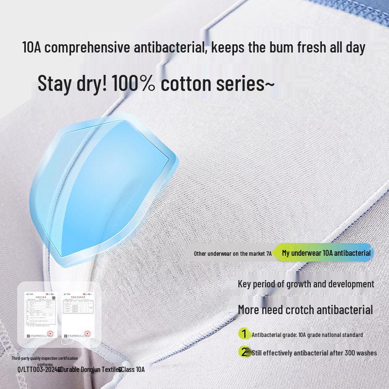 Детское нижнее белье из чистого хлопка Класса А - Подростковые и Большие Размеры, Полностью Хлопковая Ластовица, Антибактериальные Боксеры