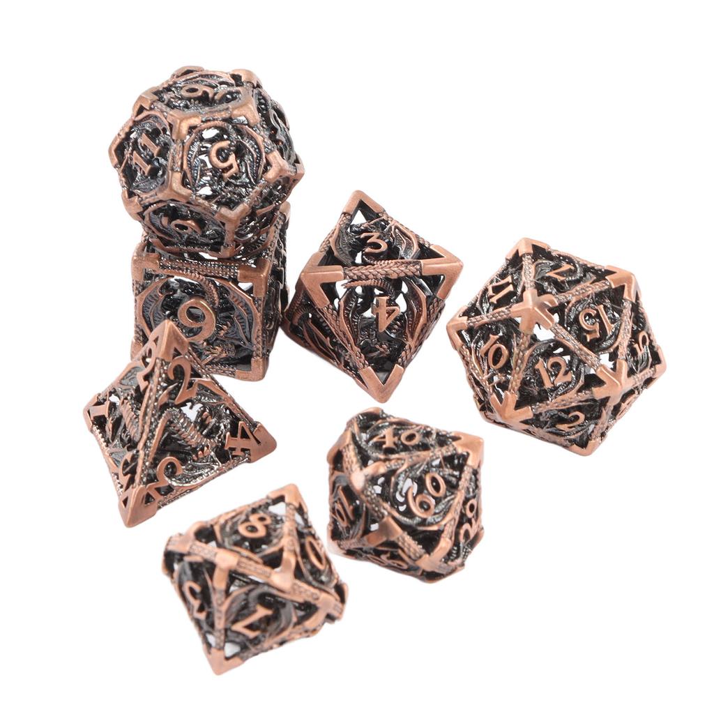 7 шт. Настольная игра Многогранные игральные кости Медный полый узор дракона Прозрачный номер Высокий баланс Ролевая игра