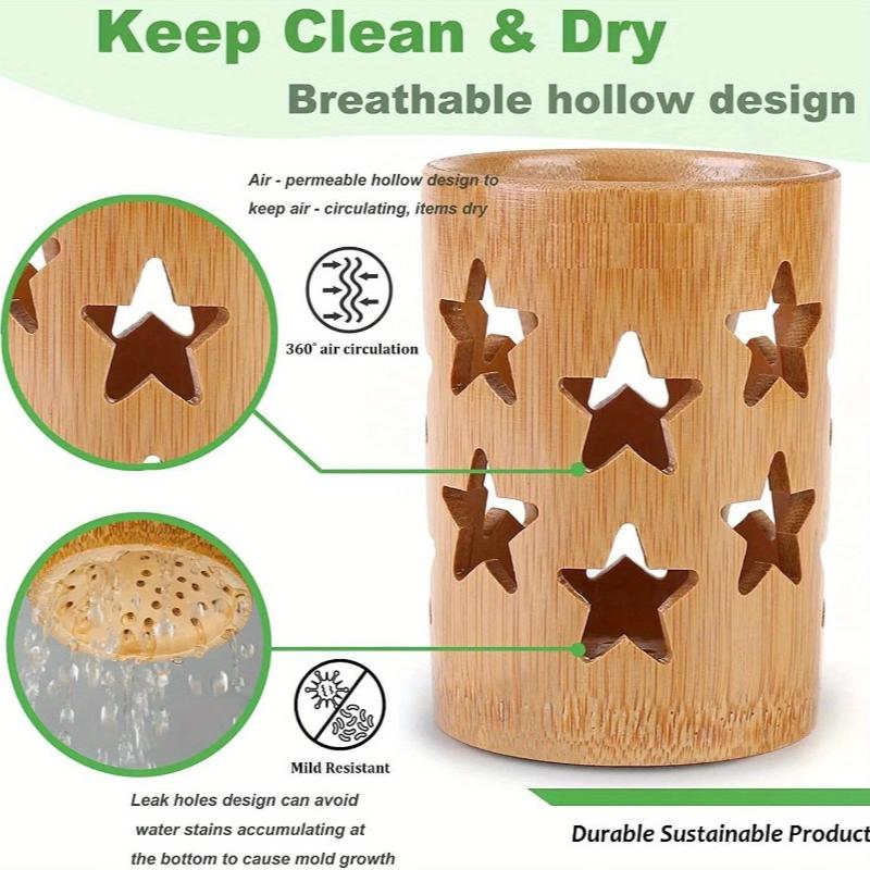 Bamboo Toothbrush Holder For Bathroom Toothbrush Cup With Drainage Quick Drying Bathroom Cup Toothpaste Holder Degradable Cup