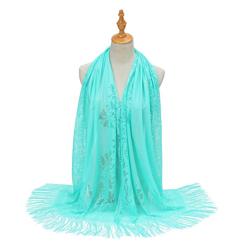 Кружева ажурный шелковый хиджаб шарф с кисточками - однотонная шаль для женщин