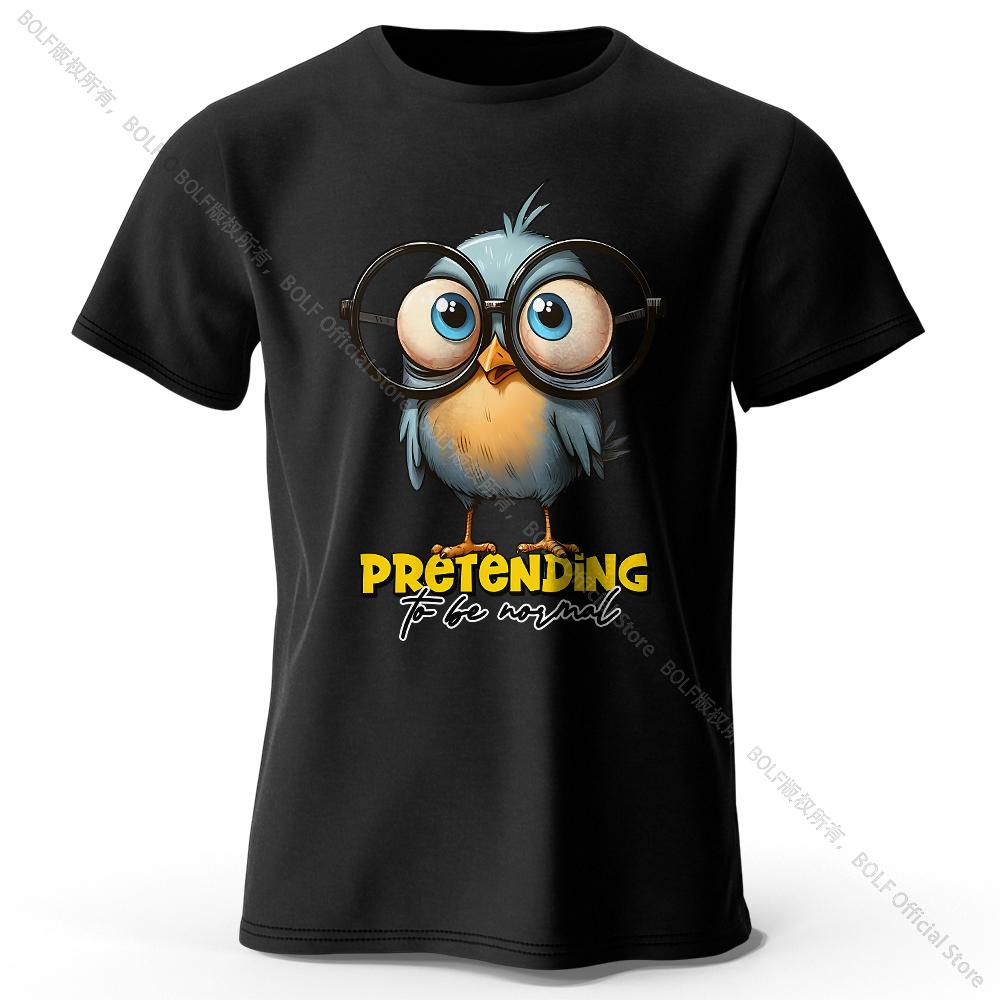Asian Size Whimsical Cartoon Bird Doodle Print 100 Cotton TShirt Ultra Soft Round Neck Short Sleeve Tee For Unisex WOMEN