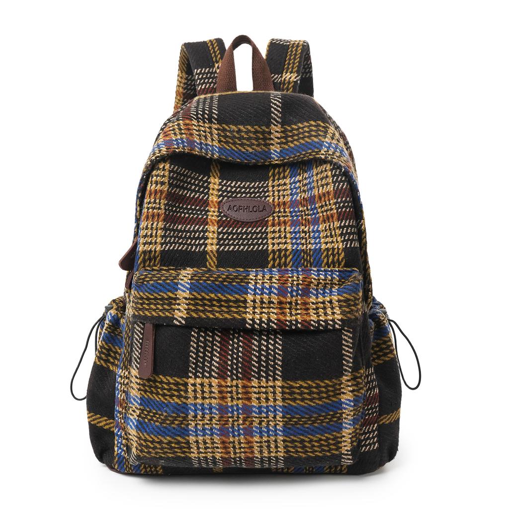 Schoolbag mesh backpack 1011 new large-capacity backpack woolen contrasting color junior high school plaid college women's schoolbag