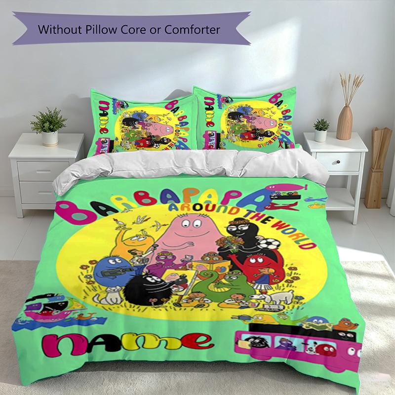 3pcs Custom Name Barbapapa Set,Includes 1 Duvet Cover and 2 Pillowcases,All-season Bedroom Decor