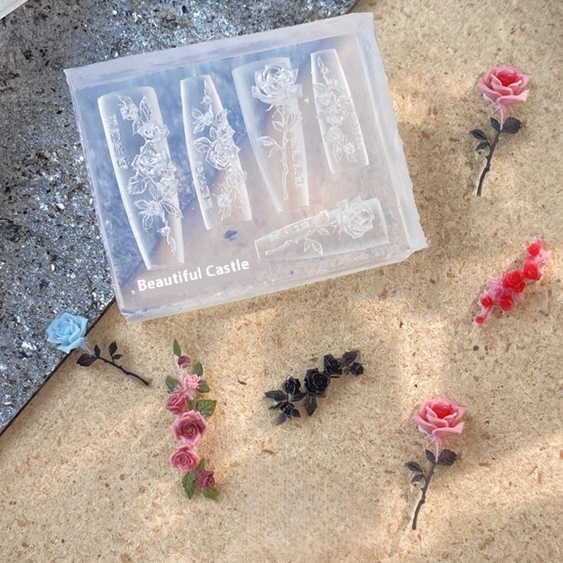 "3D Rose Skull Nail Art Silicone Mold, Floral Pattern DIY Manicure Tool, Transparent Template for Nail Art Decoration