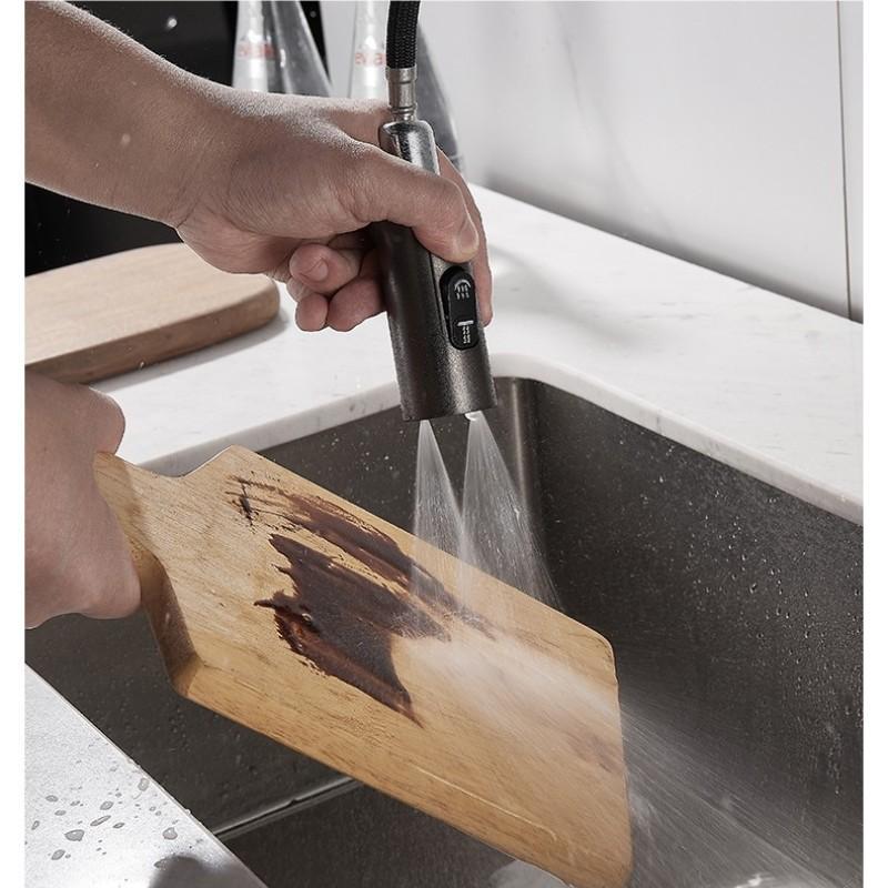 Выдвижной смеситель для кухни с цифровым дисплеем и температурой, вращающийся смеситель для кухонной мойки с одной ручкой, распылитель, краны для горячей и холодной воды