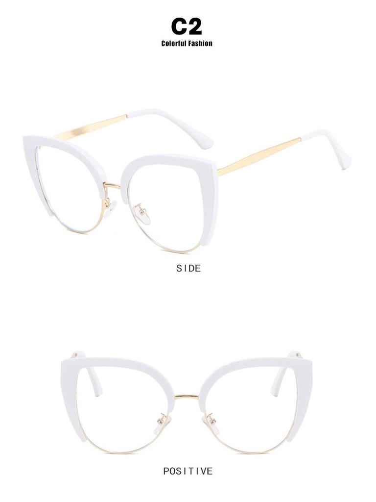 Cat-Eye Semi-Rimless Large Anti-Blue Light Eyeglass Frames, 2023 Retro Trend, European & American Style.