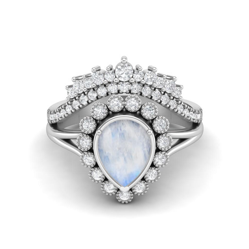 Серебро 925 пробы 1,99 карата Форма капля Лунный камень Одиночный Тиара Корона Женское Обручальное кольцо