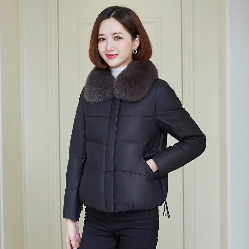 Пуховик из натуральной кожи женский короткий новый стиль зимняя женская маленькая утолщенная шуба из овчины