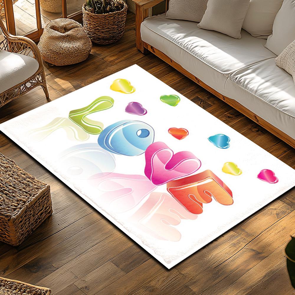 Tuniu Colorful Love Heart Carpet Mat for Living Room Bedroom Kitchen Rug Non-Slip Floor Decor