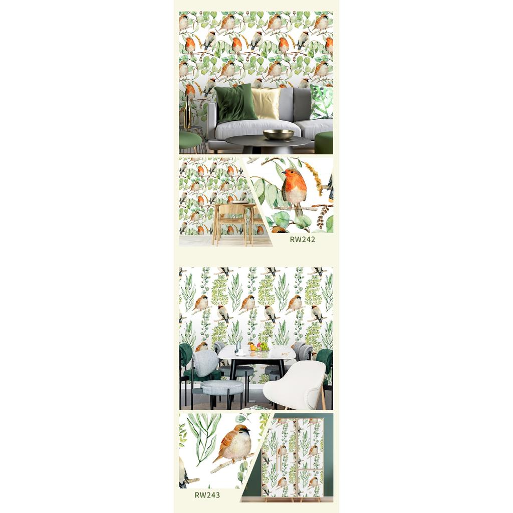 Самоклеящиеся обои для гостиной и спальни (Цветы и птицы Зеленое растение)