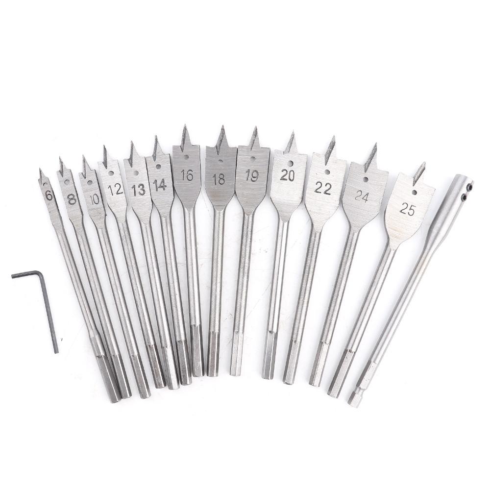 15pcs Hex Shank Flat Wood Drill Bits Carbon Steel Wood Drill Bit Set  Woodworking