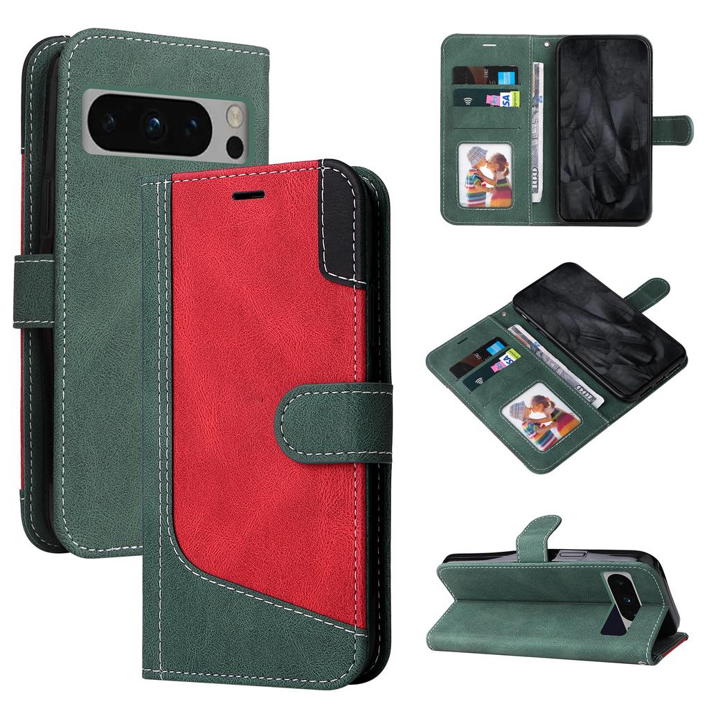 Для Google Pixel 6, Pixel 6 Pro, Pixel 5A 5G, Pixel 7, Pixel 8... Трехцветный лоскутный стиль, дизайн сращивания, искусственная кожа, откидная подставка, кошелек, сумка для телефона, чехол